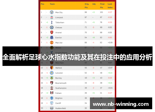 全面解析足球心水指数功能及其在投注中的应用分析